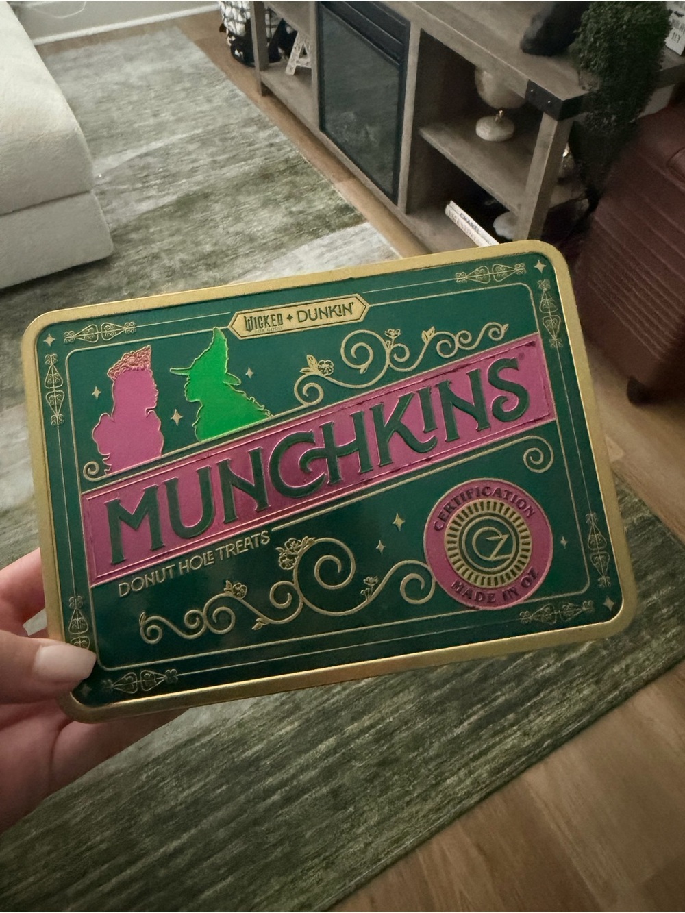 Dunkin Munchkins Collectible Green & Pink Tin - Donut Hole Treats